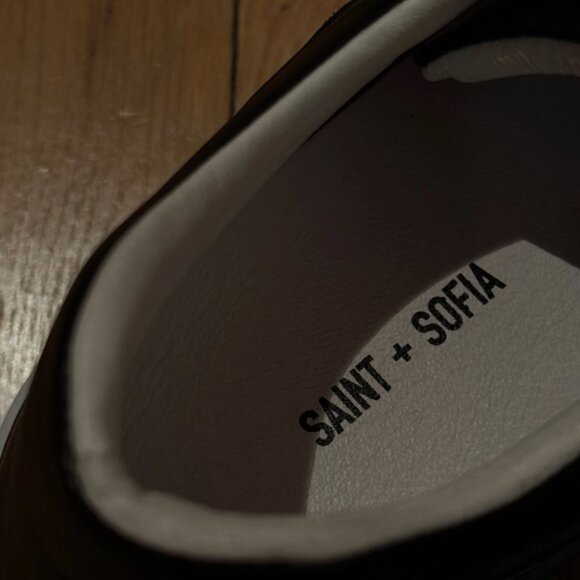 Saint + Sofia Croc‑Embossed Leather Sneakers Black with White Sole Size 7.5 - Picture 4 of 4